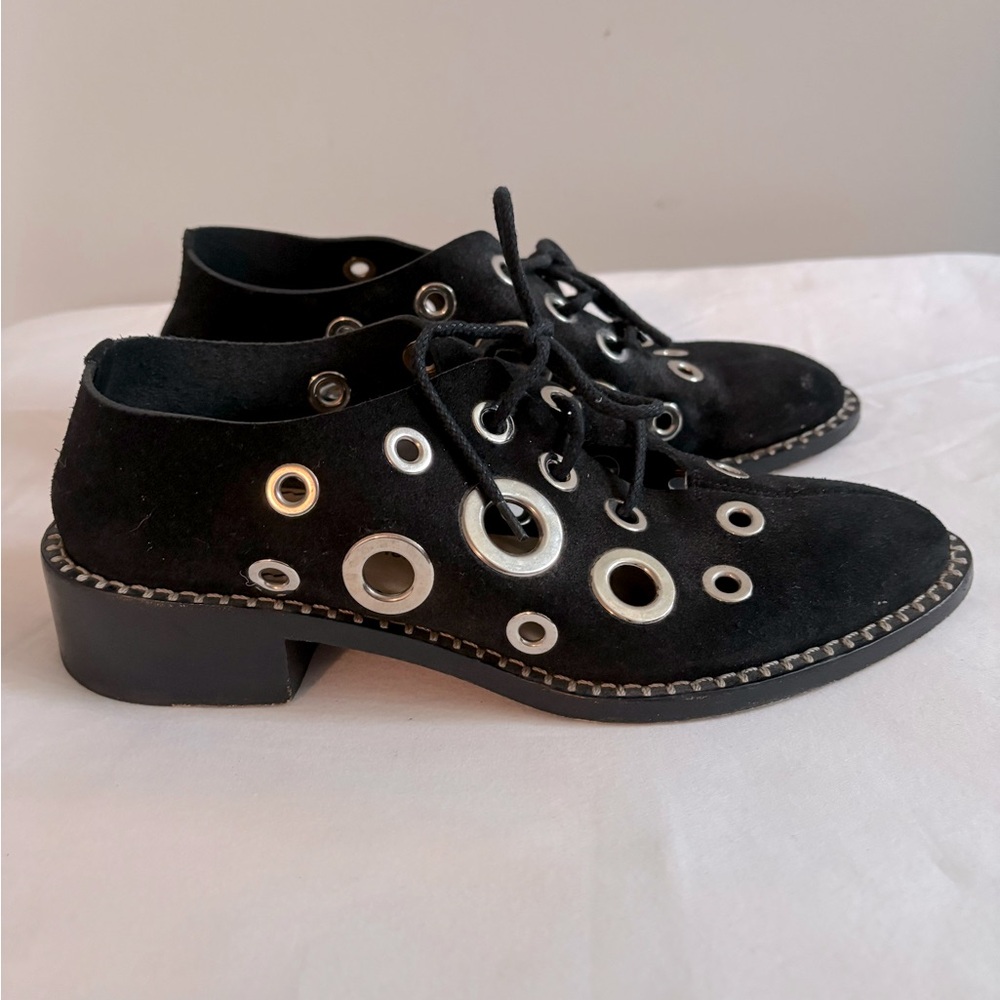 Proenza Schouler suede eyelet grommet detail lace up Oxford flats